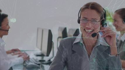 Poster - Globe of digital icons spinning against caucasian female customer care executives working at office