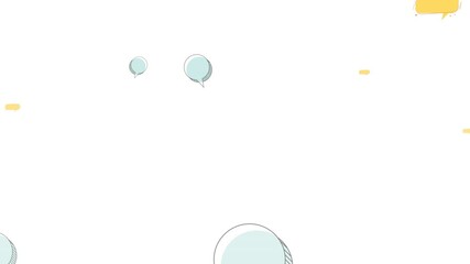 Poster - Animation of empty blue and yellow speech bubbles rising, on white background