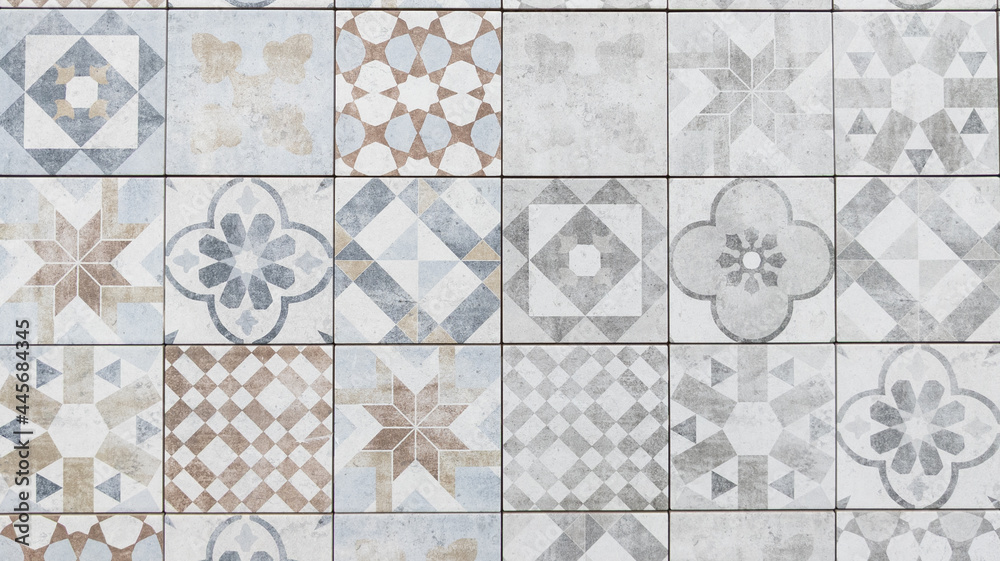 tiles wall background vintage floral Azulejo patchwork Stock Photo ...