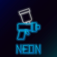 Poster - Glowing neon line Paint spray gun icon isolated on black background. Colorful outline concept. Vector