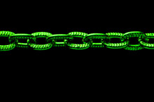 Blue Chain. Chain Links On Black Background.
