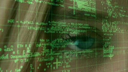 Poster - Data processing over grid network against close up view of female eye