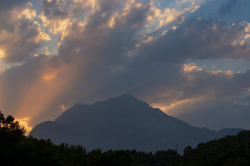 Taurus Mountains of the top of mount Tahtali at sunset