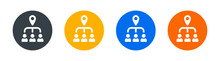 Group Of People At Meeting Location Icon. Center Point Symbol.