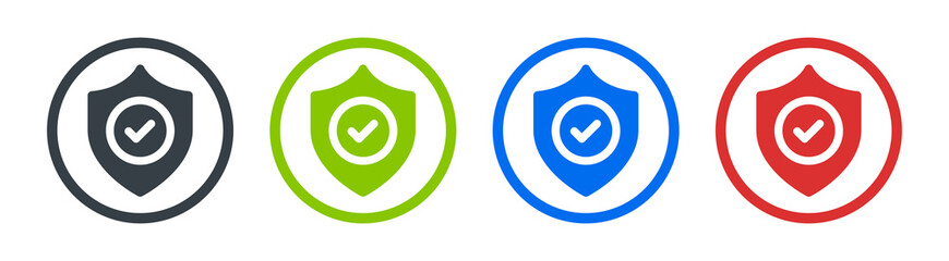 Aufkleber - Shield icon with checkmark vector symbol. Protection, warranty and guarantee on circle sign.