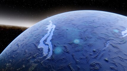 Wall Mural - super-earth planet, realistic exoplanet, planet suitable for colonization, earth-like planet in far space, planets background 3d render	