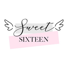 Wall Mural - Sweet Sixteen party vector calligraphy design on white background