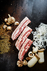 Wall Mural - Fresh raw pork belly and onion pepper