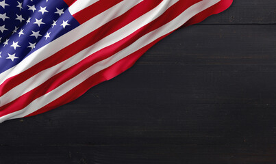 Wall Mural - flag USA on black wood background design 