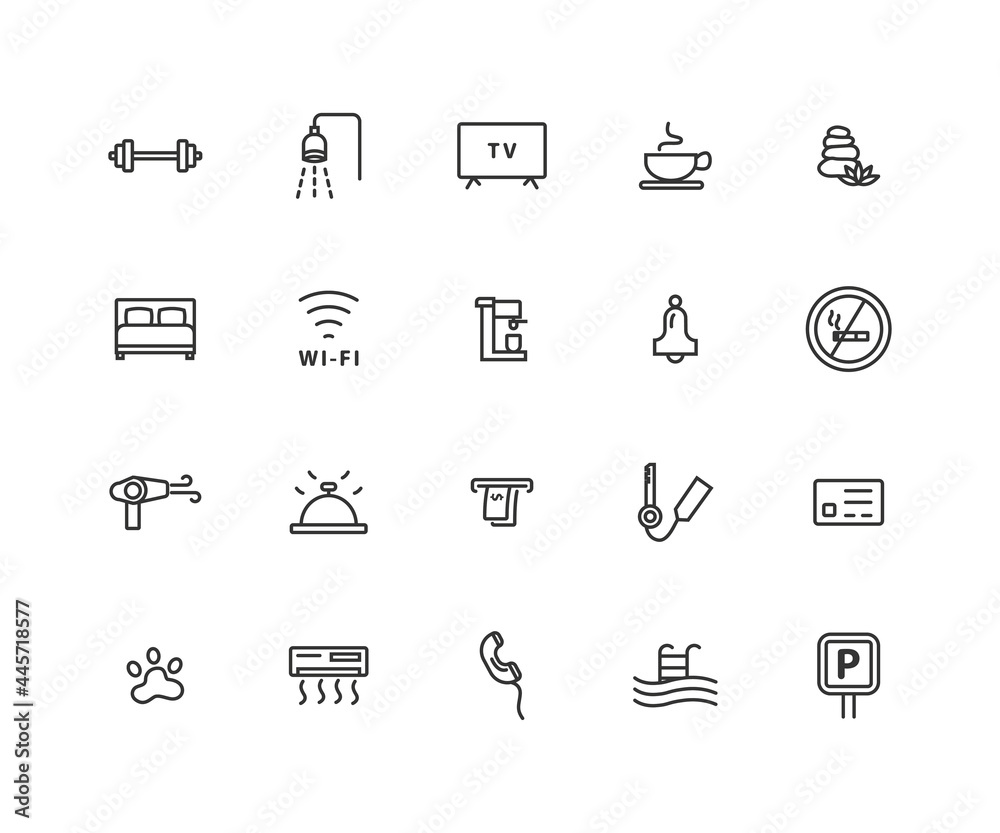 Simple Set of Hotel Related Vector Line Icons. Contains such Icons as ...