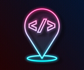 Aufkleber - Glowing neon line Web design and front end development icon isolated on black background. Vector