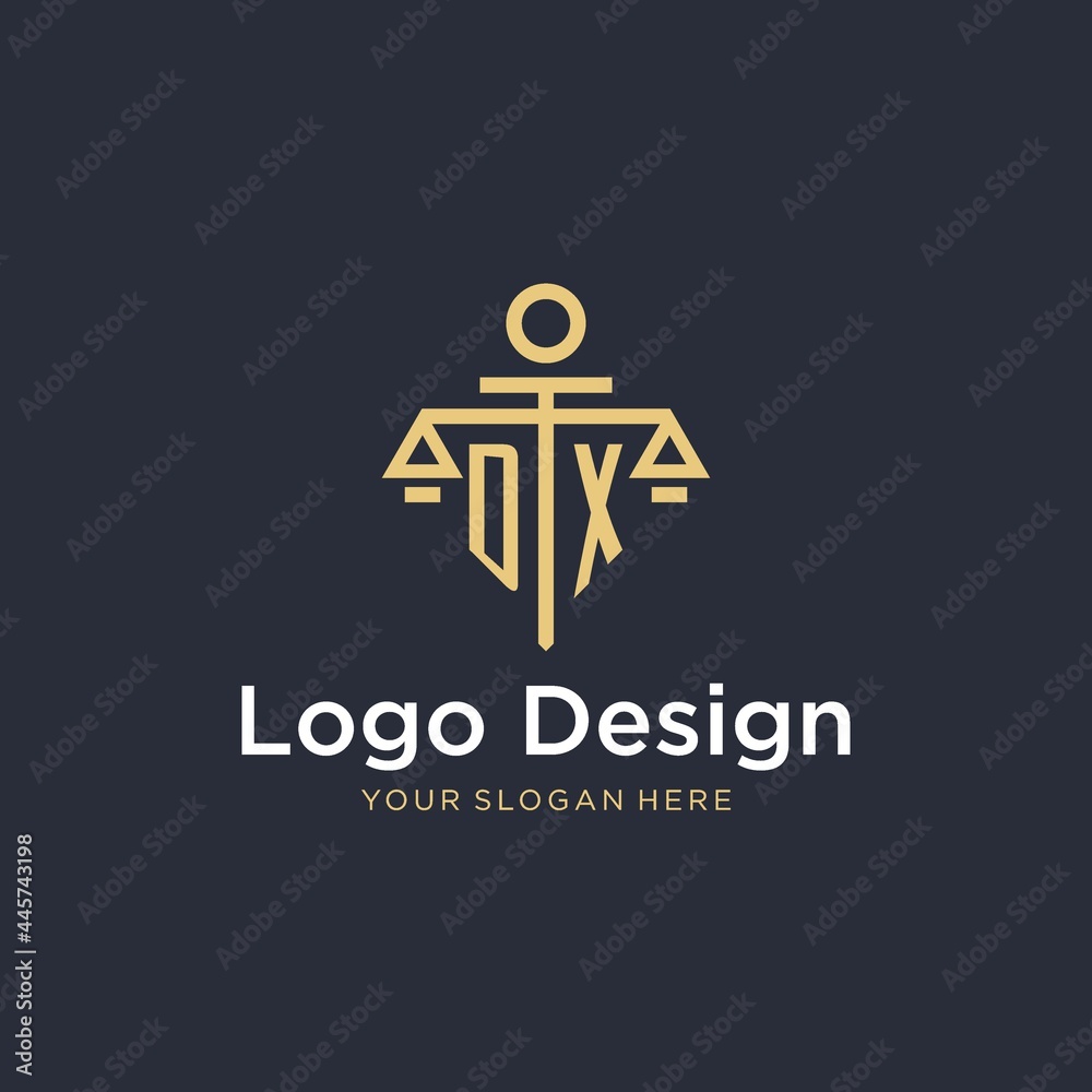 DX initial monogram logo with scale and pillar style design Stock ...