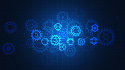 Poster - Cogs and gear wheel mechanisms. Concepts and ideas for hi-tech digital technology and engineering design. Abstract technical background of mechanical engineering