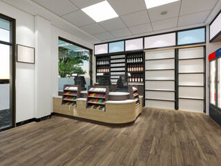 Wall Mural - 3d render of store, cashier