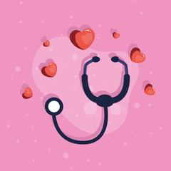 Wall Mural - stethoscope with hearts