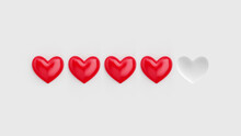 Five Heart Rating. Four Of Five Red Hearts. Rating Consisting Of Red Hearts On A White Background.