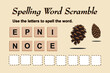 Spelling scramble game template for pinecone illustration
