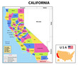 California Map. State and district map of California. Administrative and political map of California with neighboring countries and borders.