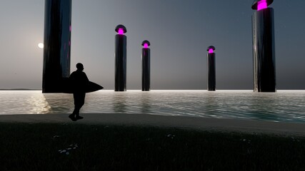 Canvas Print - black pillar at beach