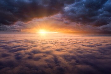 Wall Mural - Dawn sky, sunbeams and dreams, morning panorama.