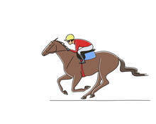 Race Horse And Jockey Racing The Track, Vector Illustration Isolated On White Background