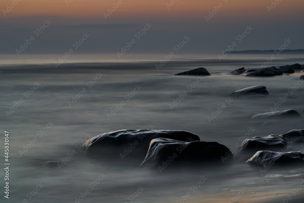 seascape of rock light sunset, Long exposure - obrazy, fototapety, plakaty 