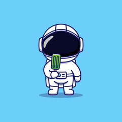 Wall Mural - Cute astronaut carrying green ice cream