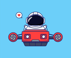Wall Mural - Cute astronaut driving flying vehicle