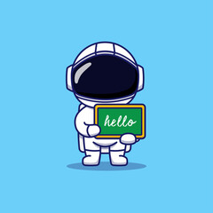 Wall Mural - Cute astronaut carrying a chalkboard that says hello