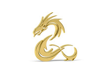 Golden 3d Dragon Icon Isolated On White Background - 3d Render
