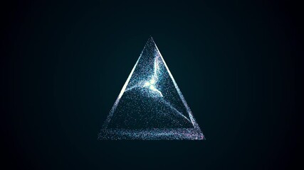 energy crystal, explosion with particles inside versatile figure, science technology, abstract animated motion graphic