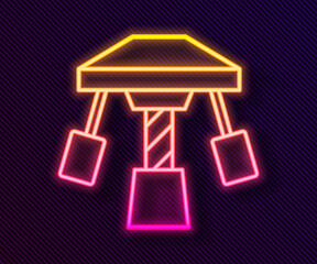 Poster - Glowing neon line Attraction carousel icon isolated on black background. Amusement park. Childrens entertainment playground, recreation park. Vector