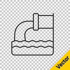 Poster - Black line Wastewater icon isolated on transparent background. Sewer pipe. From the pipe flowing liquid into the river. Vector