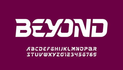 Poster - Beyond alphabet font. Dynamic letters and numbers for logo or emblem. Stock vector typeface for your typography design.