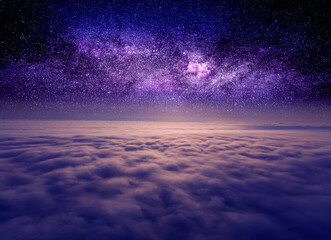 Starry sky above the clouds, mystical magical atmosphere.