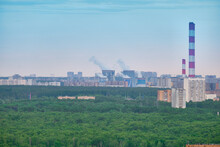 View From The Cosmos Hotel On The Buildings Of The City Of Moscow. The Surroundings Around VDNKh And Ostankino TV Tower.