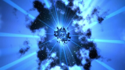 Poster - The gap in the clouds reveals the starry sky and other clouds that move apart and reveal again and again the same picture against the background of a distant star.
