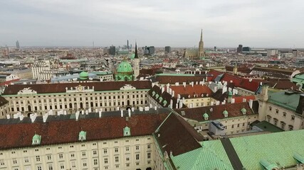 Wall Mural - Aerial view of the city of Vienna, Austria. Flying over the city. The city center of Vienna.