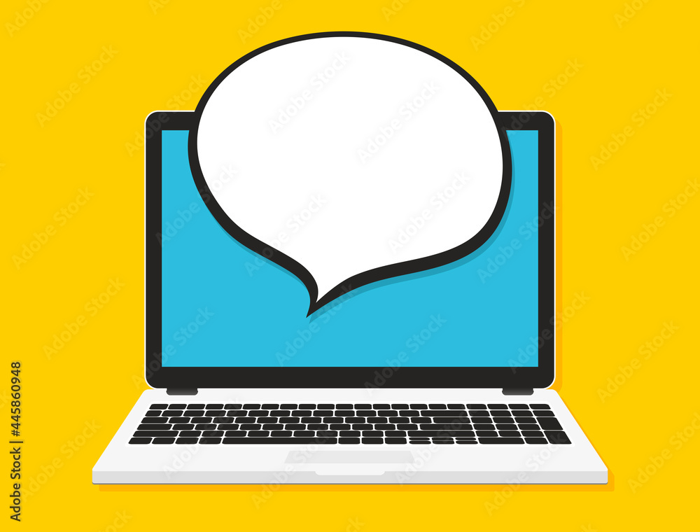 Laptop with speech bubble on screen