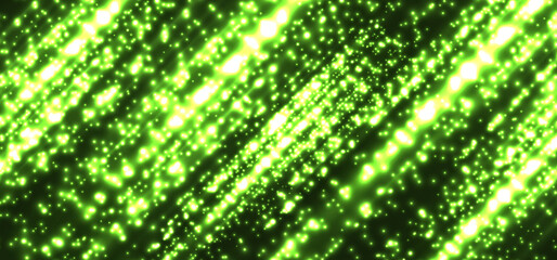 Wall Mural - Abstract technology futuristic green magic particles lines light sparkling glitter on dark background