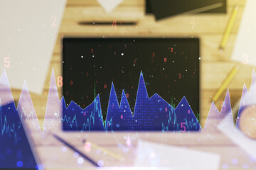 Poster - Multi exposure of abstract statistics data hologram interface and modern digital tablet on background, computing and analytics concept