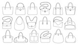 Fototapeta Pokój dzieciecy - Woman bag isolated outline set icon. Vector illustration handbag on white background. Vector outline set icon woman bag.