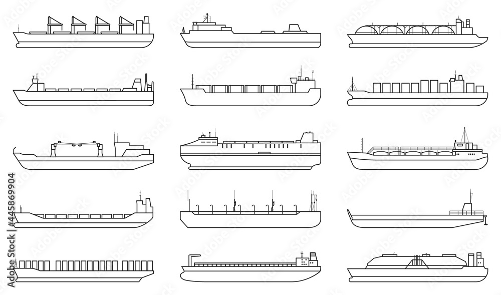 Barge vector outline set icon. Vector illustration cargo ship on white background. outline set icon barge . - obrazy, fototapety, plakaty 