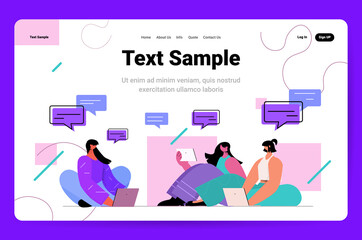 Poster - women using chatting apps on laptops social media network online communication concept