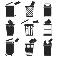 Wall Mural - Can trash vector black set icon. Vector illustration garbage basket on white background. Isolated black set icon can trash.