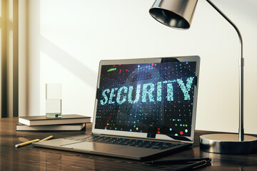 Poster - Cyber security creative concept on modern laptop monitor. 3D Rendering