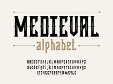 Gothic Medieval Style Alphabet Design With Uppercase, Lowercase, Numbers And Symbols