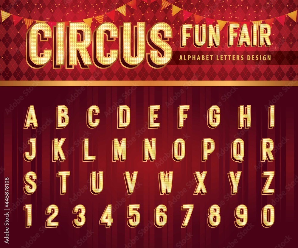 Vintage Circus Alphabet Letters and numbers, Carnival circus funfair letters - obrazy, fototapety, plakaty 