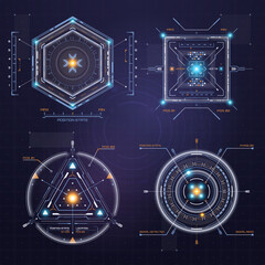 Poster - Colour HUD user interface. Techno target screen elements. Futuristic user interface. Virtual graphic. Infographic elements