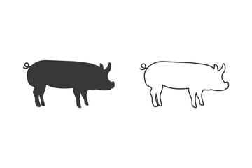 Vector pig silhouette. Pig silhouette icon set isolated on white background